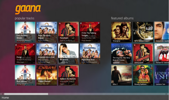 Gaana Windows 8 Main Screen