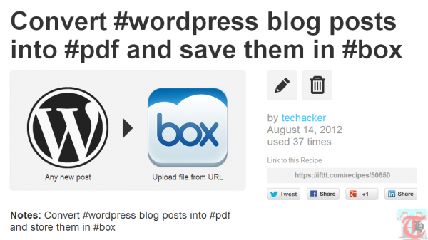 IFTTT recipes - Convert WordPress blog posts into pdf and save them in Box