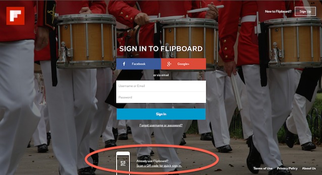Sign-in with QR on Flipboard.com
