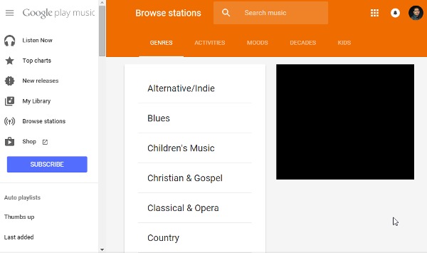 Google Play Music - Genre and Mood based stations